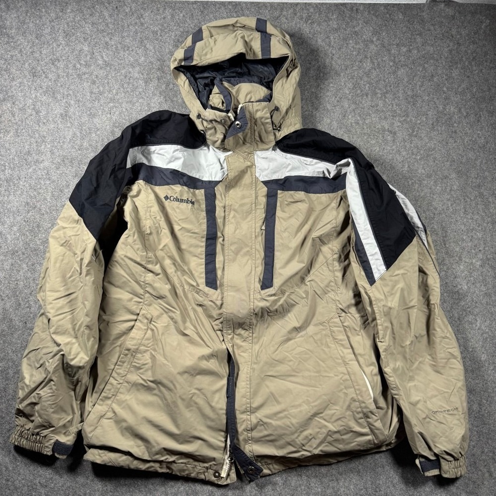 Columbia Omni-Tech Interchange Jacket Mens Tall LT Tan Black Hooded Ski Shell